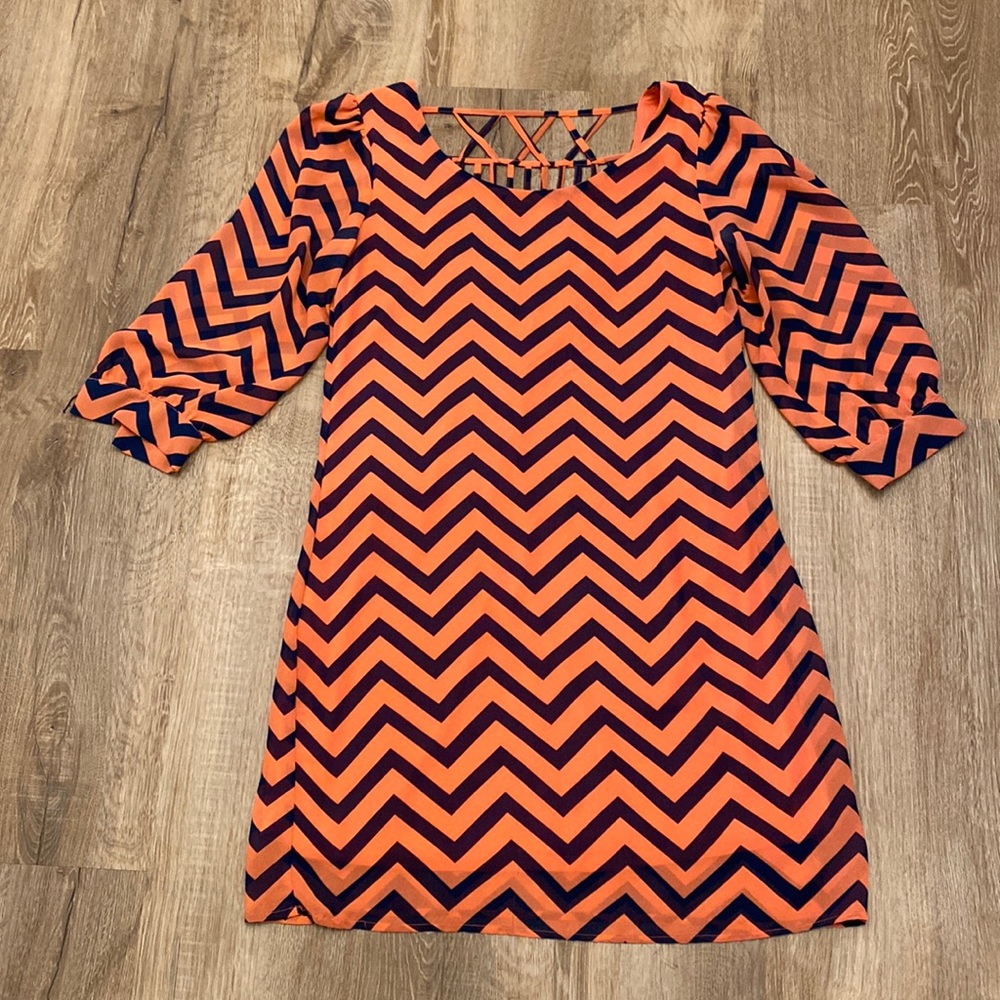 Women’s Coral & Navy Chevron Dress